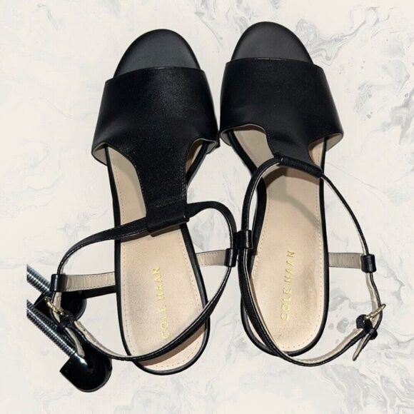 Cole Haan Black Wedge Sandals 7B - Picture 7 of 9